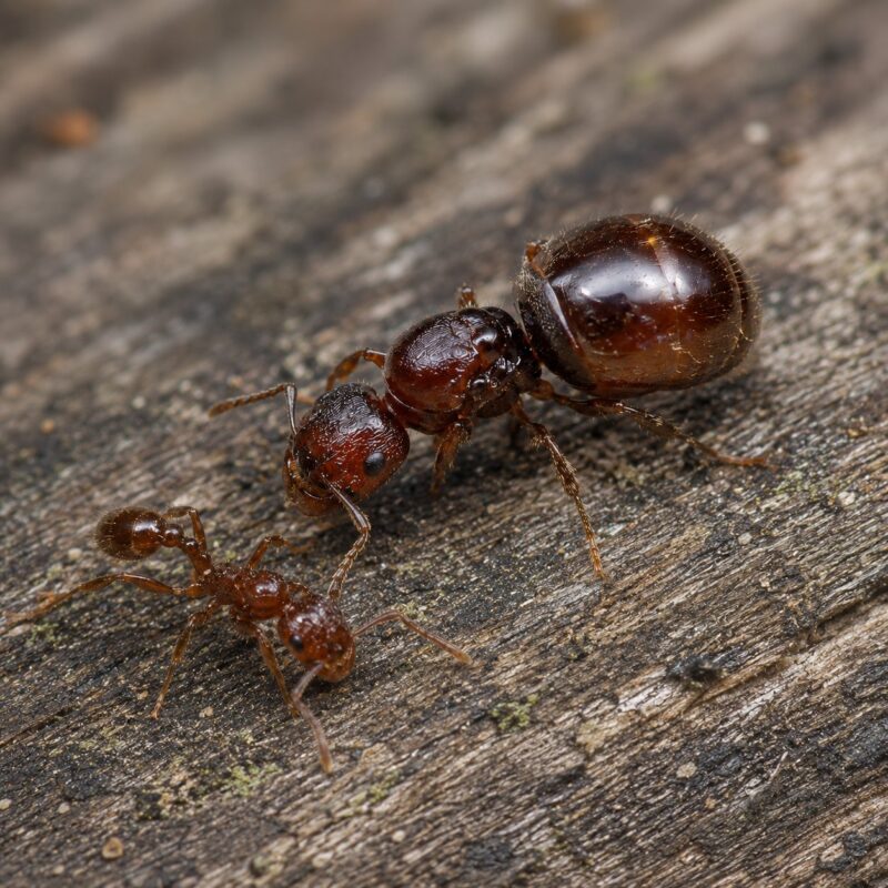 Brachymyrmex laevis worker — under 2 mm, light brown rover ant native to the pantropics, live colony at ANTonTOP