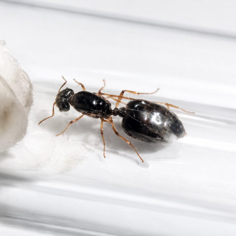 Crematogaster jardinero robotnica — zwarte ciało z charakterystycznie podniesionym odwłokiem mrówka akrobatyczna występująca na całym świecie, żywa kolonia w ANTonTOP