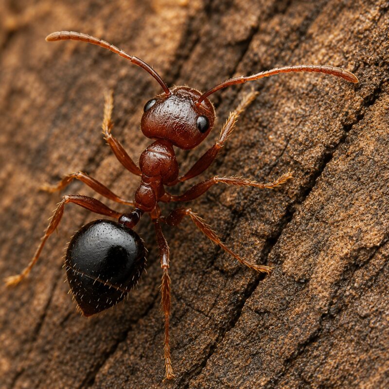 Crematogaster rogenhoferi robotnica — zwarte ciało z charakterystycznie podniesionym odwłokiem mrówka akrobatyczna występująca na całym świecie, żywa kolonia w ANTonTOP