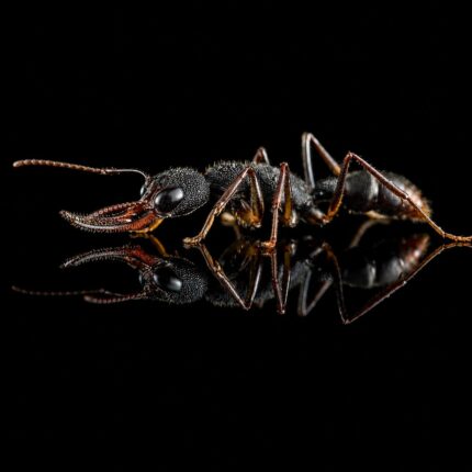 Harpegnathos venator worker — matt black with huge eyes jumping ant from Southeast Asia, live colony at ANTonTOP