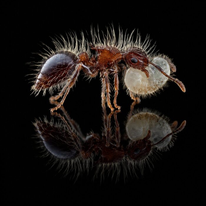Meranoplus bicolor reina con cría — colonia fundadora de hormiga escudo de los trópicos del Viejo Mundo y Australia, hormigas vivas en venta