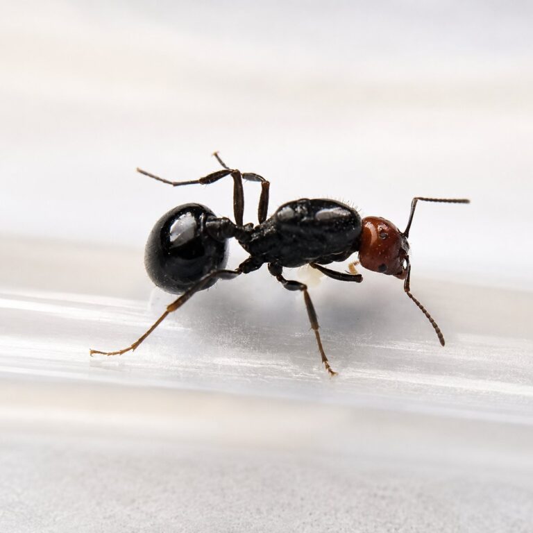 Messor angularis duża robotnica — duże żuchwy do rozłupywania nasion mrówka żniwiarka z basen Morza Śródziemnego i suche obszary Eurazji, żywa kolonia w ANTonTOP