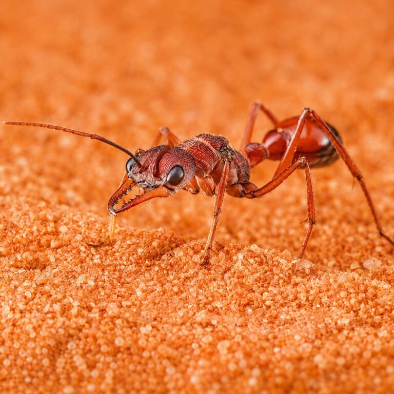 Myrmecia nigriscapa robotnica — długie ząbkowane żuchwy i wyraźne oczy złożone mrówka buldog z Australii, żywa kolonia w ANTonTOP