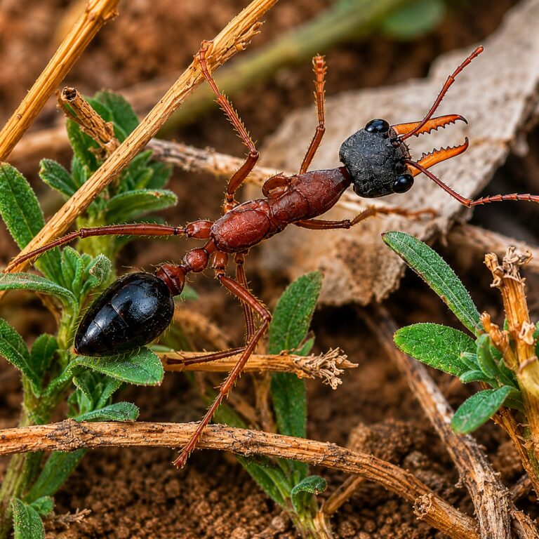 Myrmecia nigrocincta robotnica — długie ząbkowane żuchwy i wyraźne oczy złożone mrówka buldog z Australii, żywa kolonia w ANTonTOP