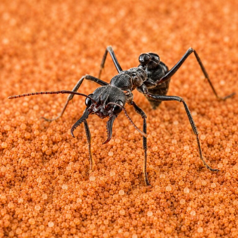 Myrmecia pyriformis robotnica — matowa czarna z czerwonymi żuchwami olbrzymia mrówka cal z Australii, żywa kolonia w ANTonTOP