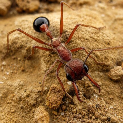Myrmecia simillima worker — long jagged mandibles and prominent compound eyes bulldog ant from Australia, live colony at ANTonTOP