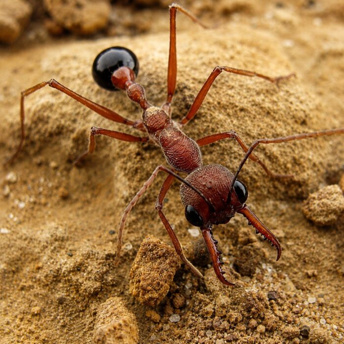 Myrmecia simillima robotnica — długie ząbkowane żuchwy i wyraźne oczy złożone mrówka buldog z Australii, żywa kolonia w ANTonTOP