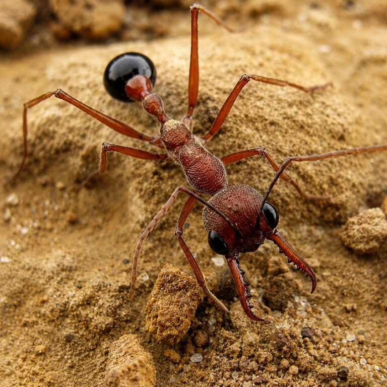 Myrmecia simillima robotnica — długie ząbkowane żuchwy i wyraźne oczy złożone mrówka buldog z Australii, żywa kolonia w ANTonTOP