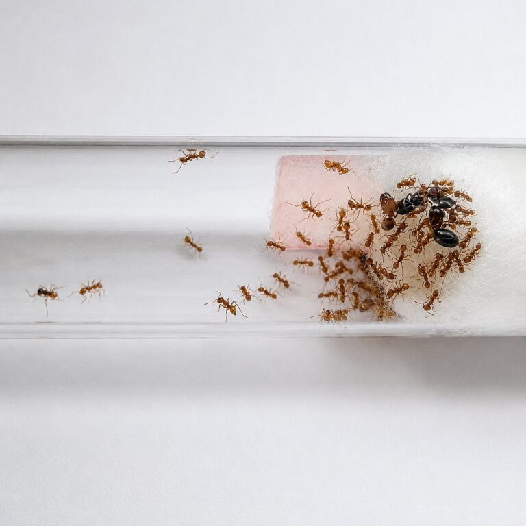 Pheidole flaveria duża robotnica — nieproporcjonalnie duże głowy żołnierzy mrówka wielkogłowa pantropikalna, żywa kolonia w ANTonTOP
