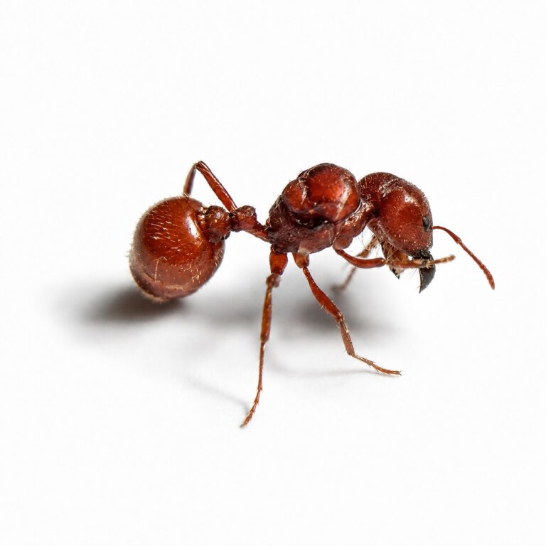 Pogonomyrmex badius major worker — reddish body with bearded chin and powerful mandibles harvester ant from American deserts, live colony at ANTonTOP