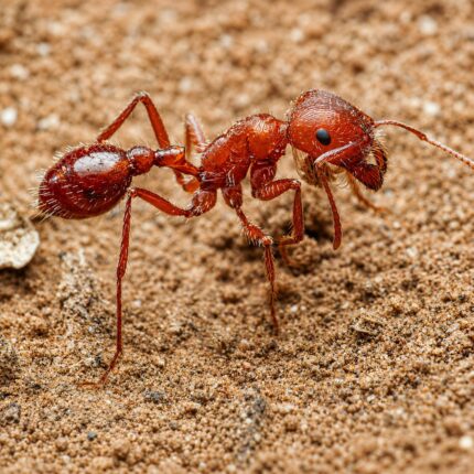 Pogonomyrmex maricopa major worker — red-orange Maricopa harvester ant from the American Southwest, live colony at ANTonTOP