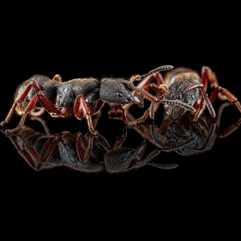 Pseudoponera rufipes worker — compact matt-black body ponerine hunter from the Neotropics, live colony at ANTonTOP