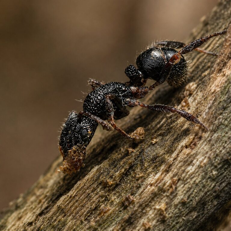 Stictoponera binghamii robotnica — błyszczący wyrzeźbiony oskórek mrówka ponerine z Azji Południowo-Wschodniej, żywa kolonia w ANTonTOP