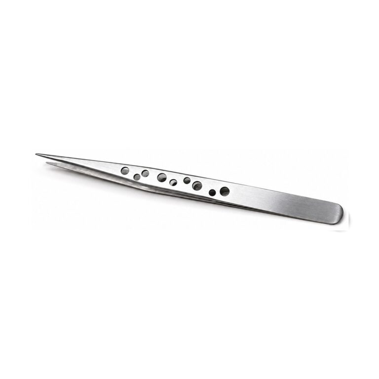 Anti-static tweezers with fine straight tip, close-up — precision work in open arena spaces — ANTonTOP
