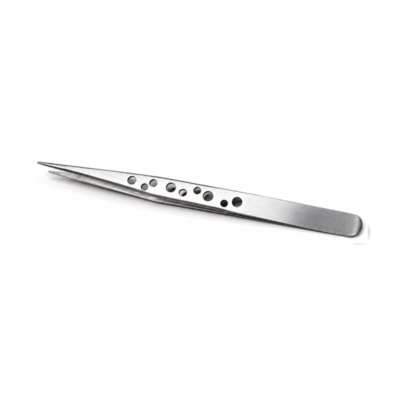 Anti-static tweezers with fine straight tip, close-up — precision work in open arena spaces — ANTonTOP