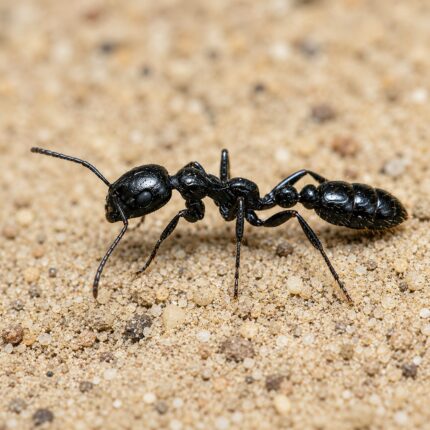Tetraponera nigra worker — narrow elongated body, often jet black or bicoloured slender twig ant from the Old World tropics, live colony at ANTonTOP