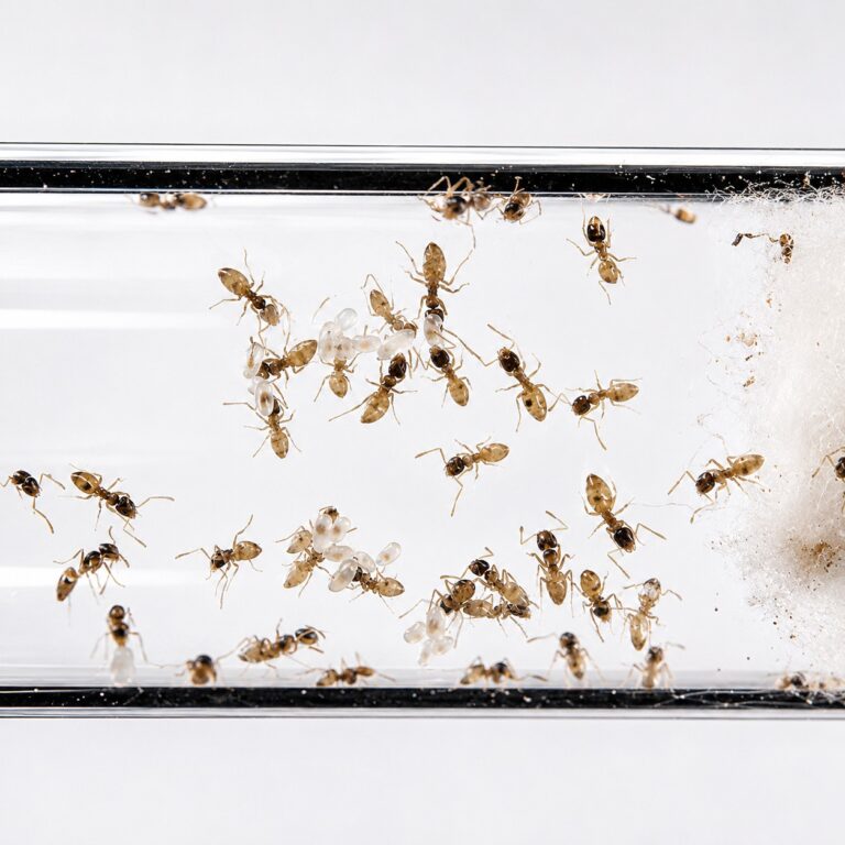 Tapinoma melanocephalum queen with brood — founding colony of ghost ant native to the pantropics, live ants for sale